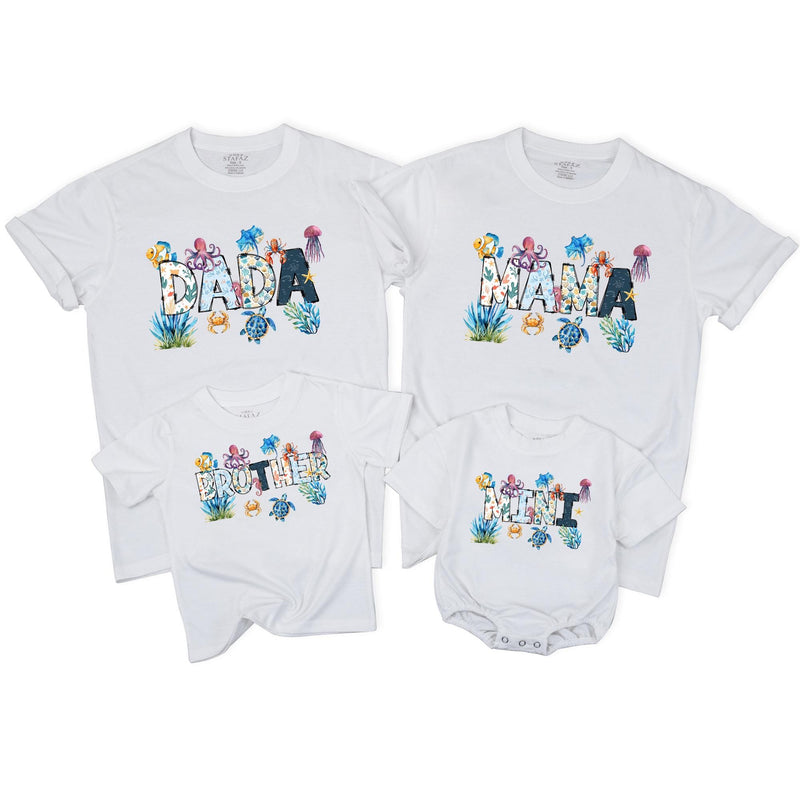 Personalized Matching Ocean Family T-Shirts with Sea Life Design Custom Names Beach Vacation Outfits for Mom Dad Kids Summer Party Gifts