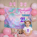 Personalized Mermaid 2nd Birthday Silk Banner with Name, Under the Sea Party Decor for Toddler Girls, Custom Birthday Celebration Sign