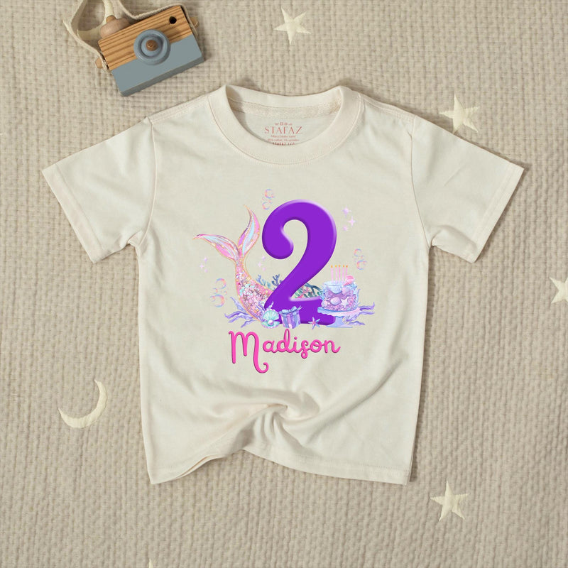 Personalized Mermaid 2nd Birthday Silk Banner with Name, Under the Sea Party Decor for Toddler Girls, Custom Birthday Celebration Sign