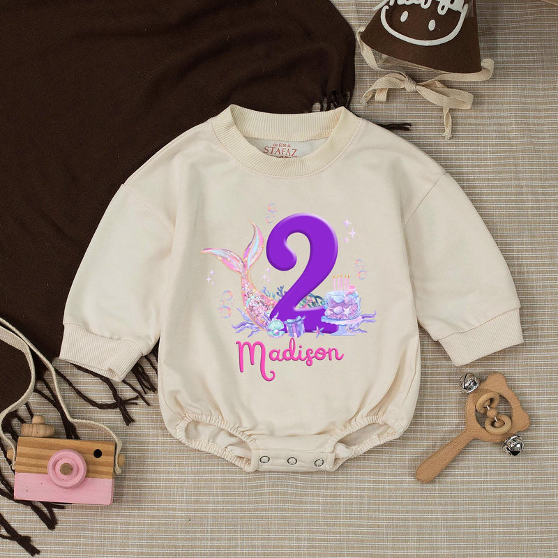 Personalized Mermaid 2nd Birthday Silk Banner with Name, Under the Sea Party Decor for Toddler Girls, Custom Birthday Celebration Sign