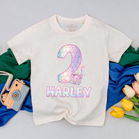 Personalized Mermaid Birthday Backdrop and Toddler T-Shirt for Second Party, Custom Pastel Silk Decoration with Iridescent Scale Design