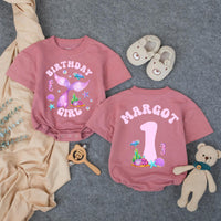 Personalized Mermaid Birthday Girl Romper with Glittery Purple Tail First Birthday Outfit Baby Toddler Ocean Theme Party Clothes