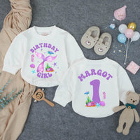 Personalized Mermaid Birthday Girl Romper with Glittery Purple Tail First Birthday Outfit Baby Toddler Ocean Theme Party Clothes