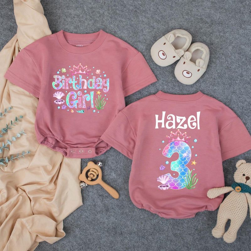 Personalized Mermaid Birthday Outfit for Girls with Custom Name and Age, Bubble Romper for Baby or Toddler Under the Sea Party Gift