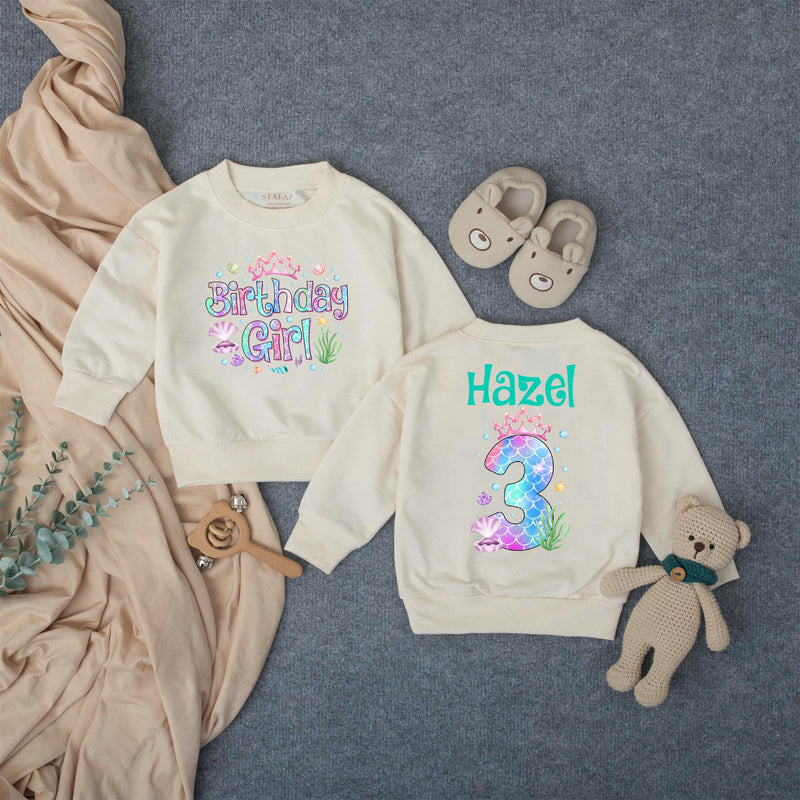 Personalized Mermaid Birthday Outfit for Girls with Custom Name and Age, Bubble Romper for Baby or Toddler Under the Sea Party Gift