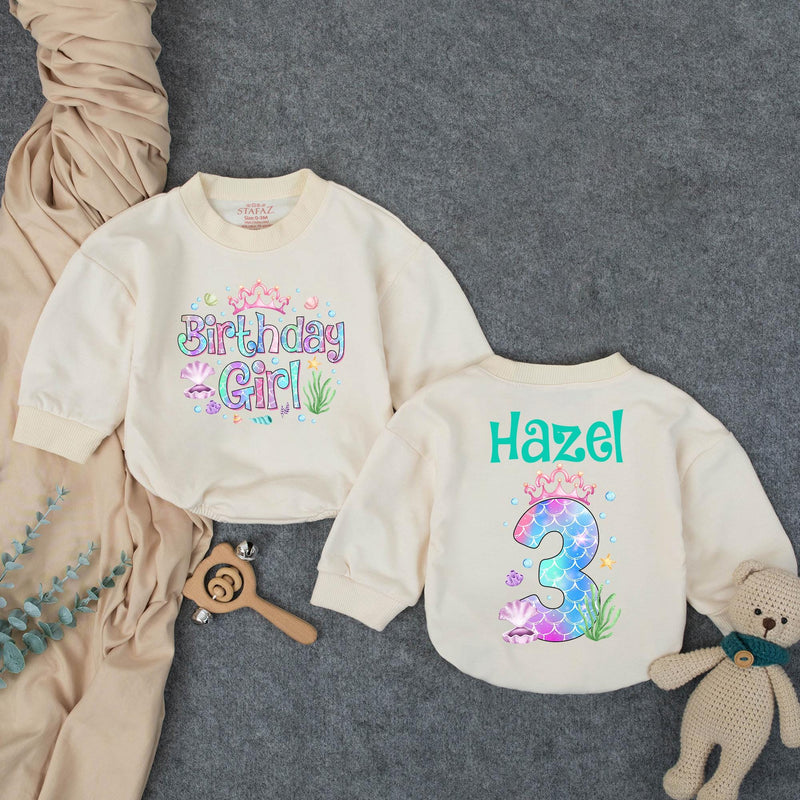 Personalized Mermaid Birthday Outfit for Girls with Custom Name and Age, Bubble Romper for Baby or Toddler Under the Sea Party Gift