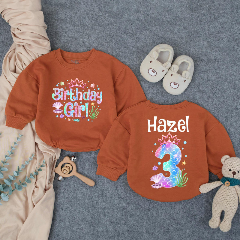 Personalized Mermaid Birthday Outfit for Girls with Custom Name and Age, Bubble Romper for Baby or Toddler Under the Sea Party Gift