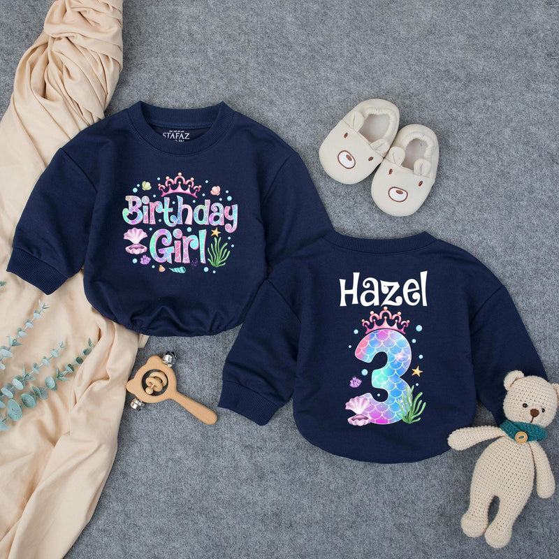Personalized Mermaid Birthday Outfit for Girls with Custom Name and Age, Bubble Romper for Baby or Toddler Under the Sea Party Gift