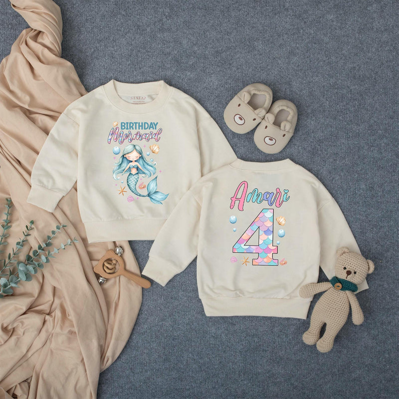 Personalized Mermaid Birthday Romper for Kids, Custom Name and Age, Soft Cotton Bubble Outfit, Matching Family Under the Sea Theme