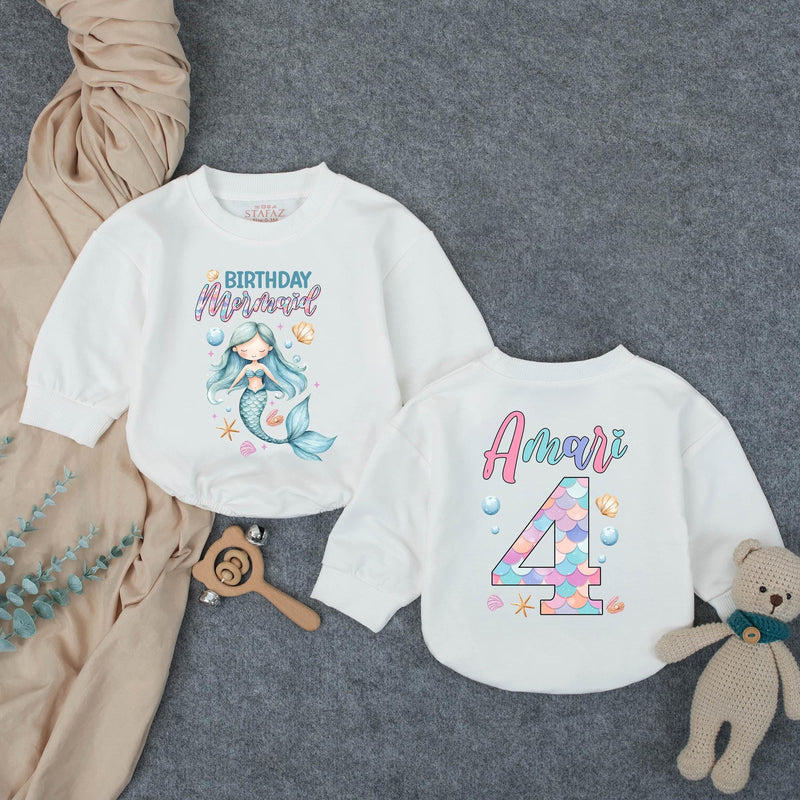 Personalized Mermaid Birthday Romper for Kids, Custom Name and Age, Soft Cotton Bubble Outfit, Matching Family Under the Sea Theme
