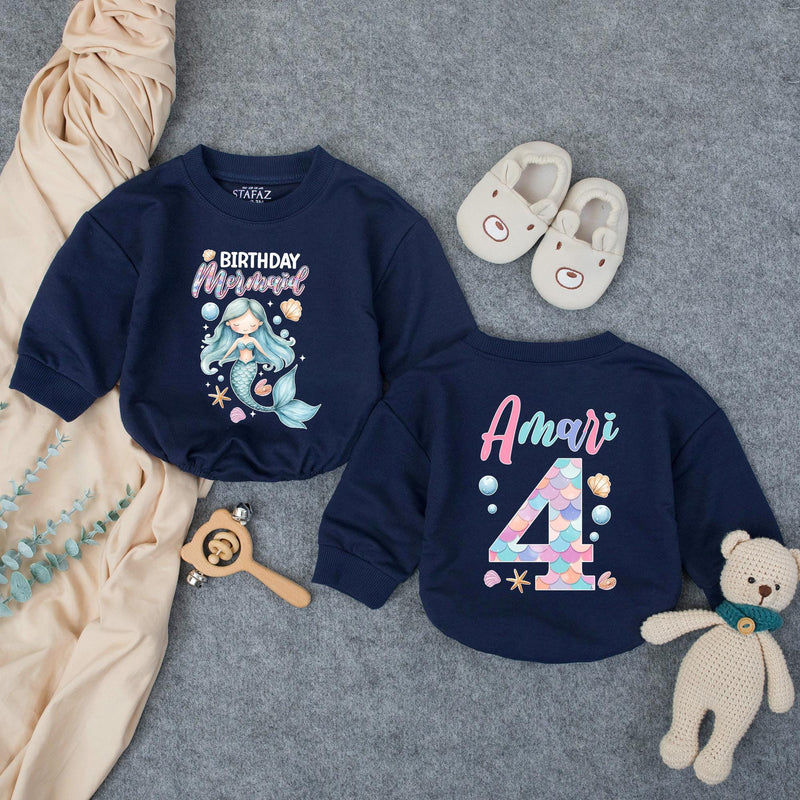 Personalized Mermaid Birthday Romper for Kids, Custom Name and Age, Soft Cotton Bubble Outfit, Matching Family Under the Sea Theme