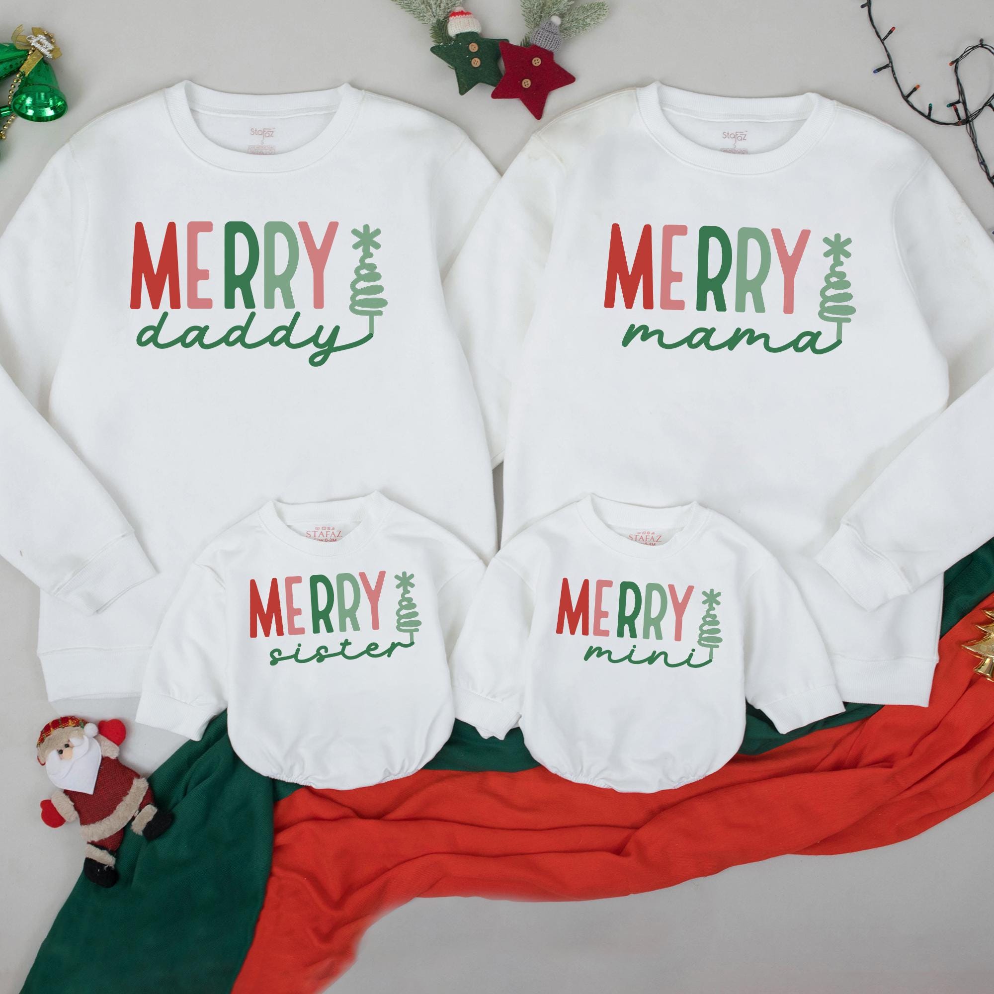 Personalized Merry Mama and Mini Sweatshirts Matching Family Christmas Outfit Custom Names Soft Cotton Mom Dad Baby Girl Holiday Gift