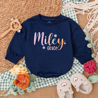 Personalized Miley Grace Baby Romper with Daisies Soft Cotton Baby Girl Outfit Pastel Pink Orange Coming Home Newborn Gift