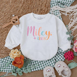 Personalized Miley Grace Baby Romper with Daisies Soft Cotton Baby Girl Outfit Pastel Pink Orange Coming Home Newborn Gift