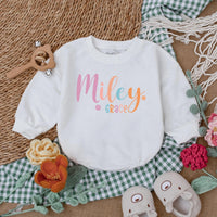 Personalized Miley Grace Baby Romper with Daisies Soft Cotton Baby Girl Outfit Pastel Pink Orange Coming Home Newborn Gift