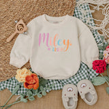 Personalized Miley Grace Baby Romper with Daisies Soft Cotton Baby Girl Outfit Pastel Pink Orange Coming Home Newborn Gift