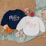 Personalized Miley Grace Baby Romper with Daisies Soft Cotton Baby Girl Outfit Pastel Pink Orange Coming Home Newborn Gift