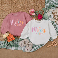 Personalized Miley Grace Baby Romper with Daisies Soft Cotton Baby Girl Outfit Pastel Pink Orange Coming Home Newborn Gift