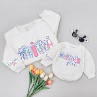 Personalized Mimi and Mimi’s Girl Sweatshirts with Floral Bows, Custom Grandma Granddaughter Matching Outfit, Cute Vintage-Style Gift