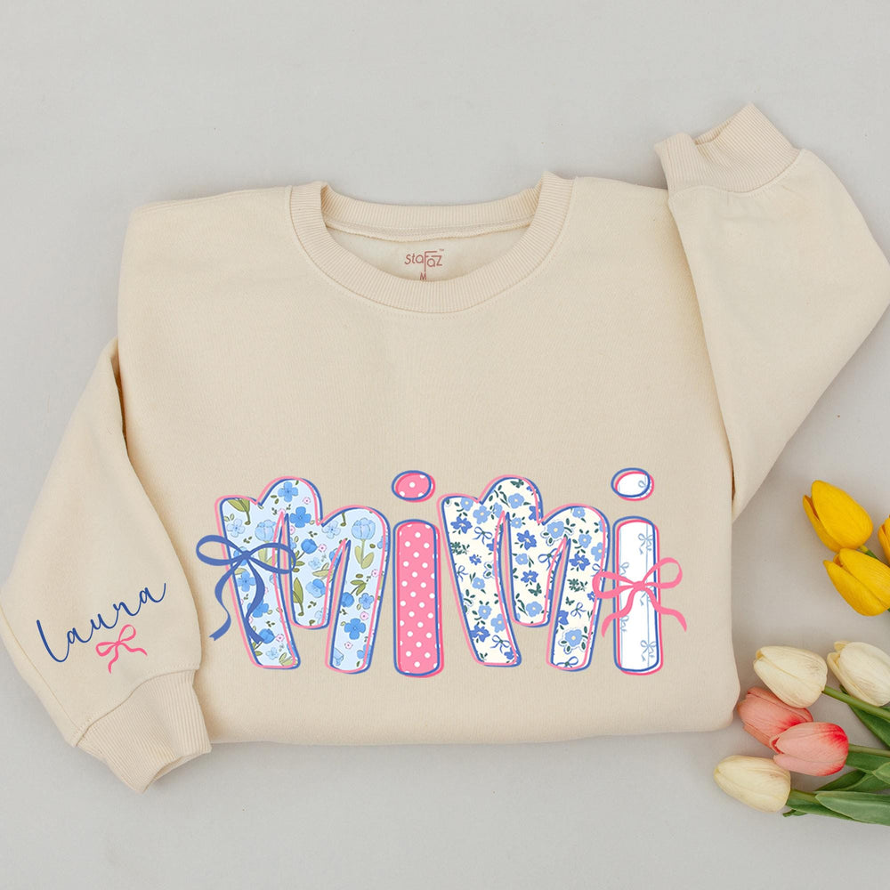Personalized Mimi and Mimi’s Girl Sweatshirts with Floral Bows, Custom Grandma Granddaughter Matching Outfit, Cute Vintage-Style Gift