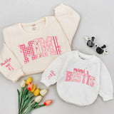 Personalized Mimi Sweatshirt with Floral Gingham Letters, Custom Bestie Design for Girls, Grandma Gift with Kids Names, Soft Pink Cotton