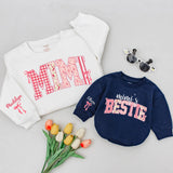 Personalized Mimi Sweatshirt with Floral Gingham Letters, Custom Bestie Design for Girls, Grandma Gift with Kids Names, Soft Pink Cotton