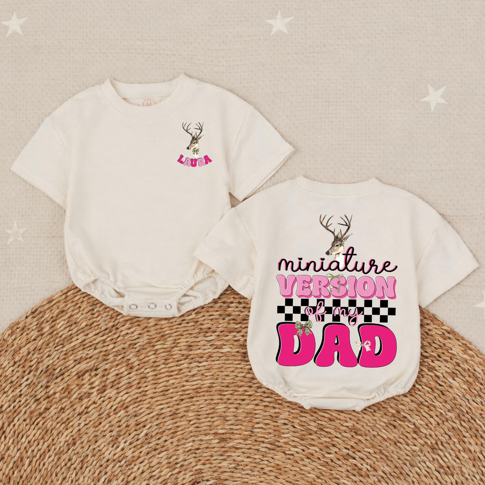 Personalized Miniature Version of My Dad Baby Girl Romper Cute Deer Head Design Hunting Buddy Gift Soft Cotton Outfit for Toddlers