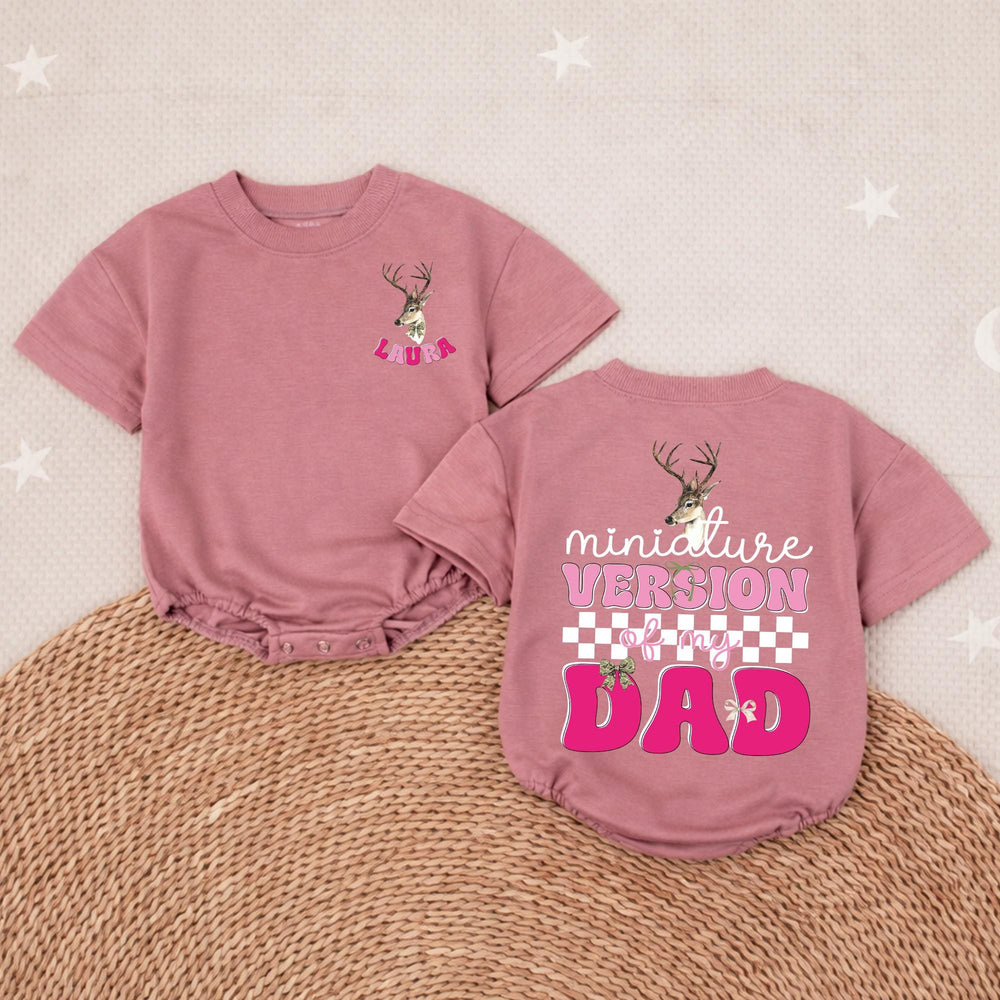 Personalized Miniature Version of My Dad Baby Girl Romper Cute Deer Head Design Hunting Buddy Gift Soft Cotton Outfit for Toddlers