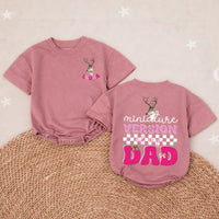 Personalized Miniature Version of My Dad Baby Girl Romper Cute Deer Head Design Hunting Buddy Gift Soft Cotton Outfit for Toddlers