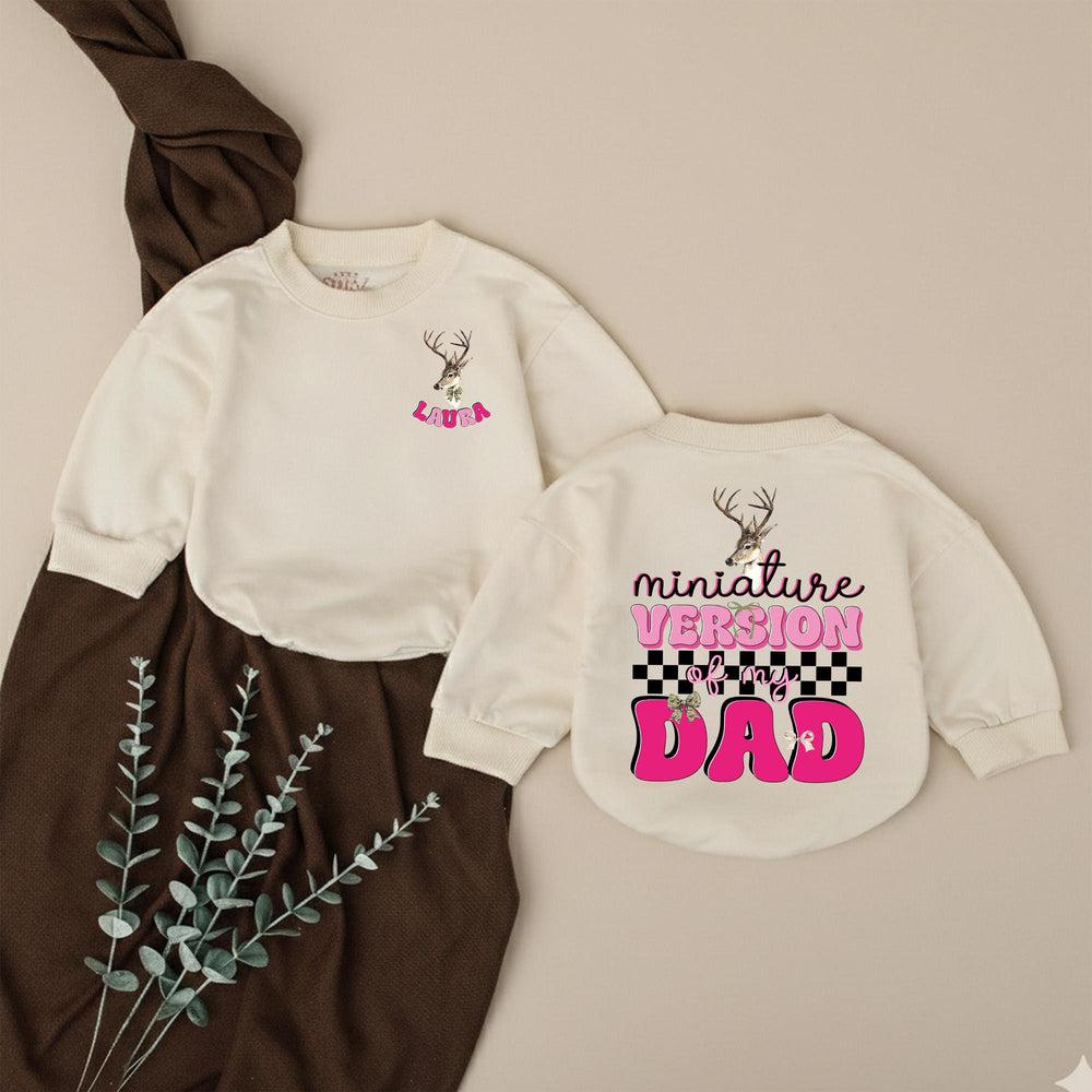 Personalized Miniature Version of My Dad Baby Girl Romper Cute Deer Head Design Hunting Buddy Gift Soft Cotton Outfit for Toddlers