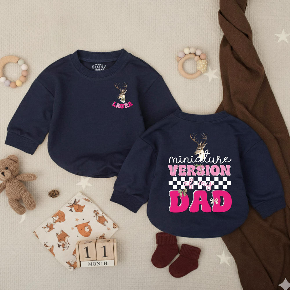 Personalized Miniature Version of My Dad Baby Girl Romper Cute Deer Head Design Hunting Buddy Gift Soft Cotton Outfit for Toddlers