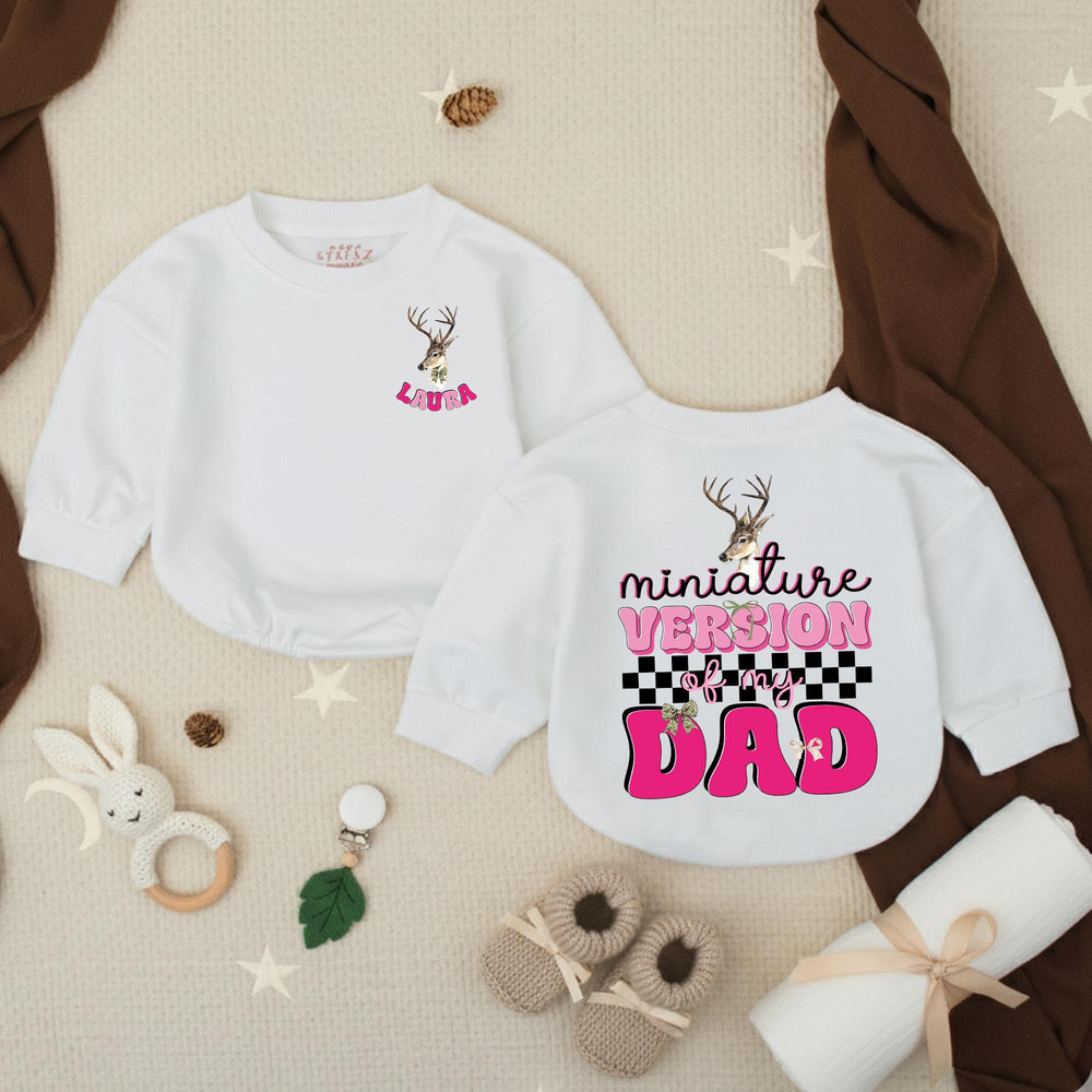 Personalized Miniature Version of My Dad Baby Girl Romper Cute Deer Head Design Hunting Buddy Gift Soft Cotton Outfit for Toddlers