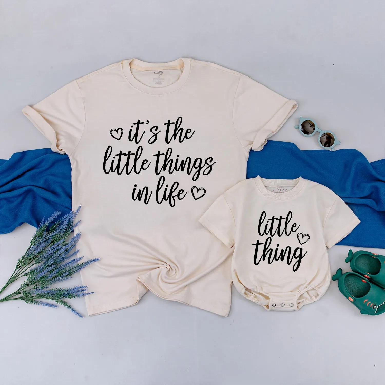 Personalized Mommy and Me Matching Outfit - 'It's the Little Things in Life' Shirt & Baby Romper Set, Soft Cotton, Cute Gift for New Moms