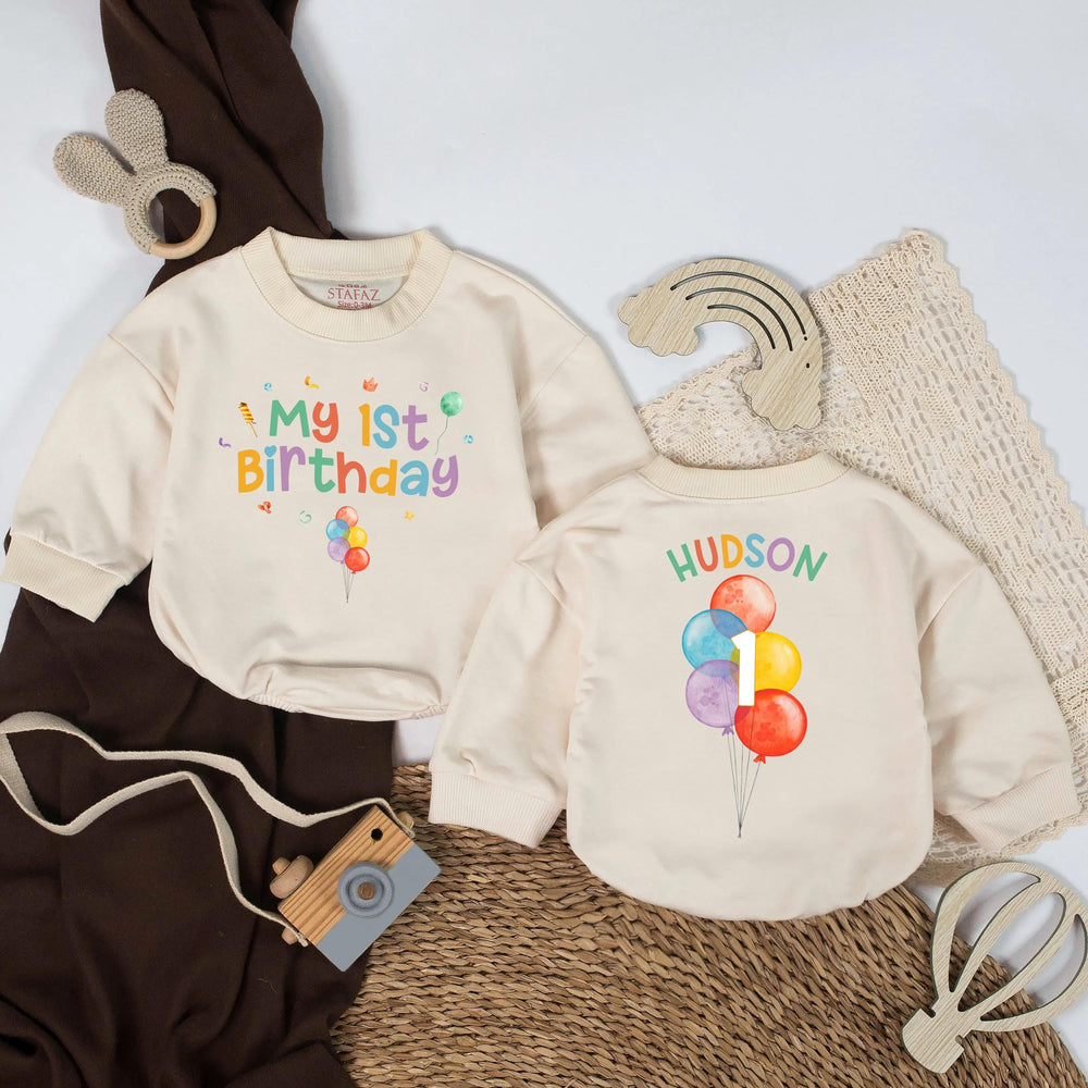 Personalized My 1st Birthday Baby Romper with Colorful Balloon Design, Custom Name Outfit for Toddler or Infant Boy Girl Party Gift