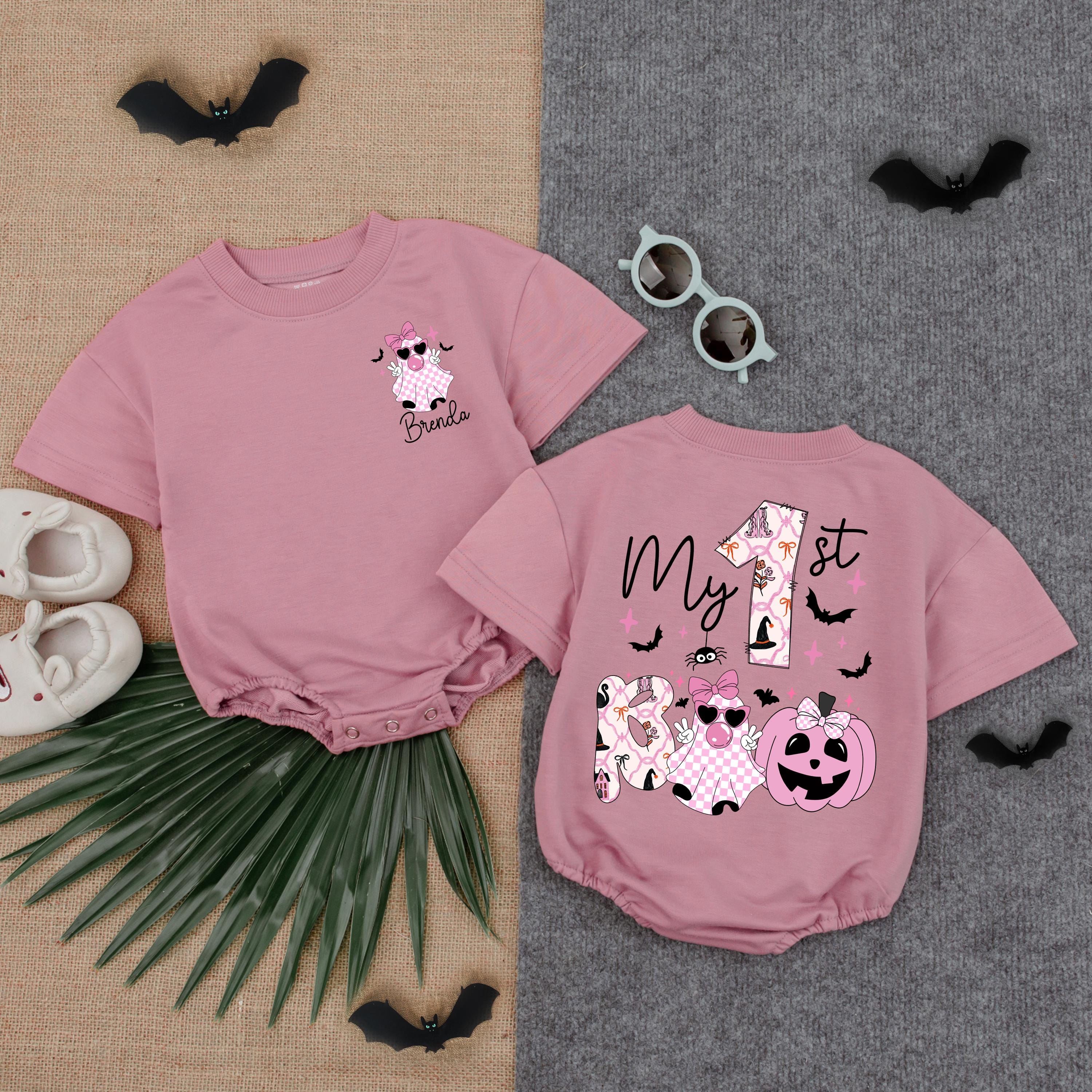 Personalized My 1st Halloween Baby Romper Pink Ghost Brooke Design Toddler Girl Outfit Cute Pumpkin Soft Comfortable Celebration Apparel