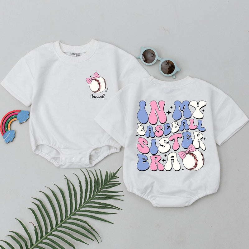 Personalized In My Baseball Sister Era Bubble Romper Baby Girl Gift Retro Pastel Gameday Outfit Soft Cotton Birthday Party