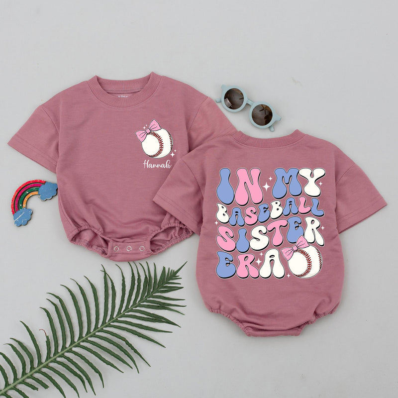 Personalized In My Baseball Sister Era Bubble Romper Baby Girl Gift Retro Pastel Gameday Outfit Soft Cotton Birthday Party