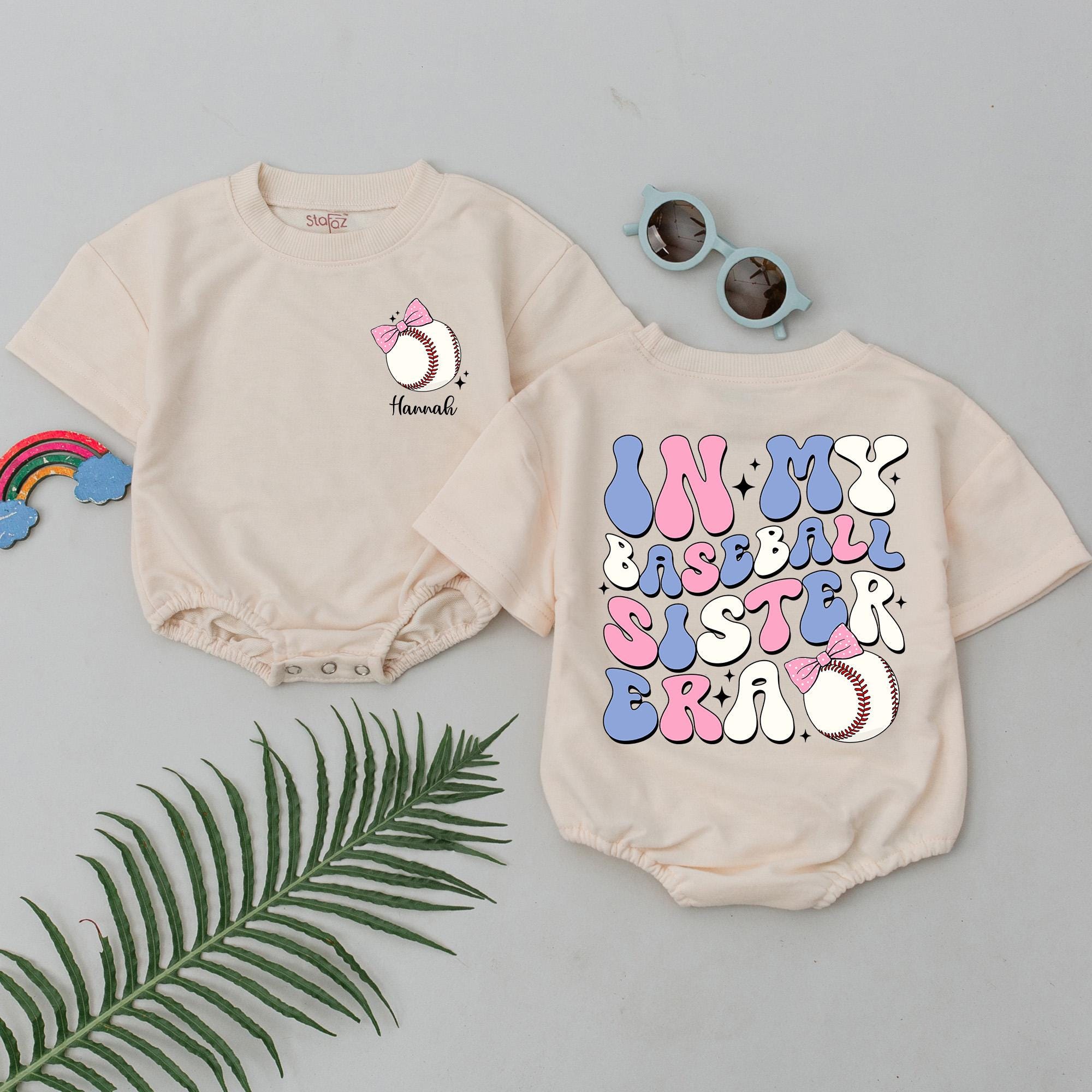 Personalized In My Baseball Sister Era Bubble Romper Baby Girl Gift Retro Pastel Gameday Outfit Soft Cotton Birthday Party