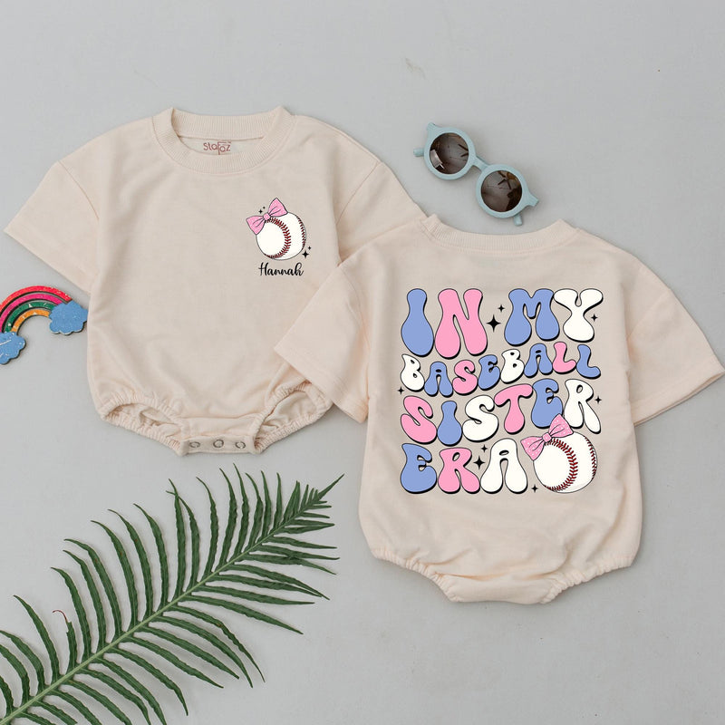 Personalized In My Baseball Sister Era Bubble Romper Baby Girl Gift Retro Pastel Gameday Outfit Soft Cotton Birthday Party