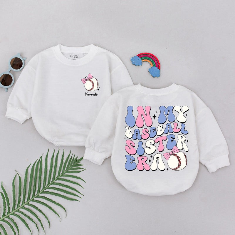 Personalized In My Baseball Sister Era Romper for Girls Cute Bow Design Pastel Colors Baby Gift Comfortable Cotton Game Day Outfit