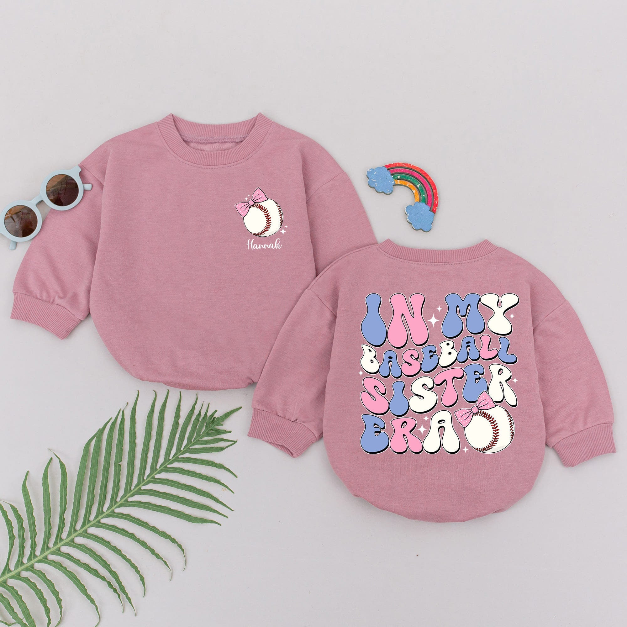 Personalized In My Baseball Sister Era Romper for Girls Cute Bow Design Pastel Colors Baby Gift Comfortable Cotton Game Day Outfit
