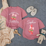 Personalized My Berry First Birthday Romper with Strawberry Bow Design for Baby Girls, Toddler Outfit for First Birthday Party or Gift