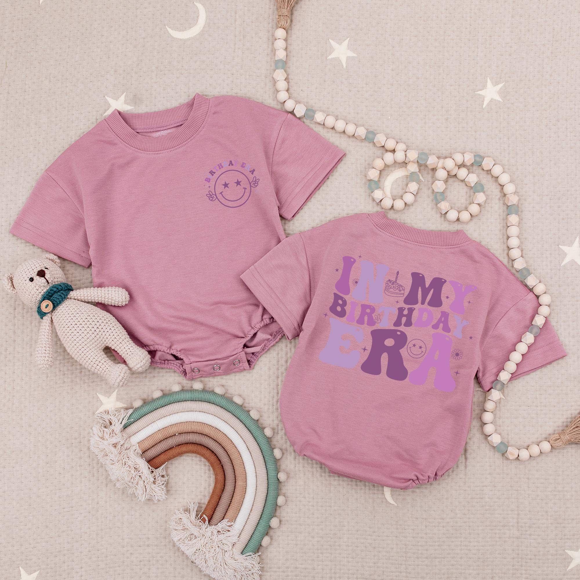 Personalized In My Birthday Era Baby Romper with Smiley Face for First Birthday Party Cotton Soft Comfortable Newborn Gift Idea