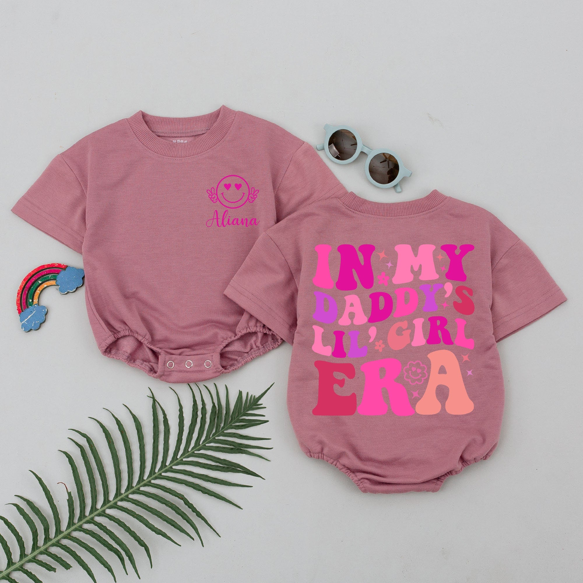 Personalized In My Daddy's Lil' Girl Era Romper with Smiley Face Stars and Flowers for Baby Girls Perfect Baby Shower or First Father's Day Gift