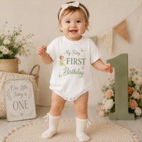 Personalized My Fairy First Birthday Romper for Baby Girls with Sage Green Design, Custom Name Outfit for Princess Cake Smash Party