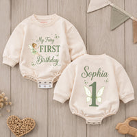 Personalized My Fairy First Birthday Romper for Baby Girls with Sage Green Design, Custom Name Outfit for Princess Cake Smash Party