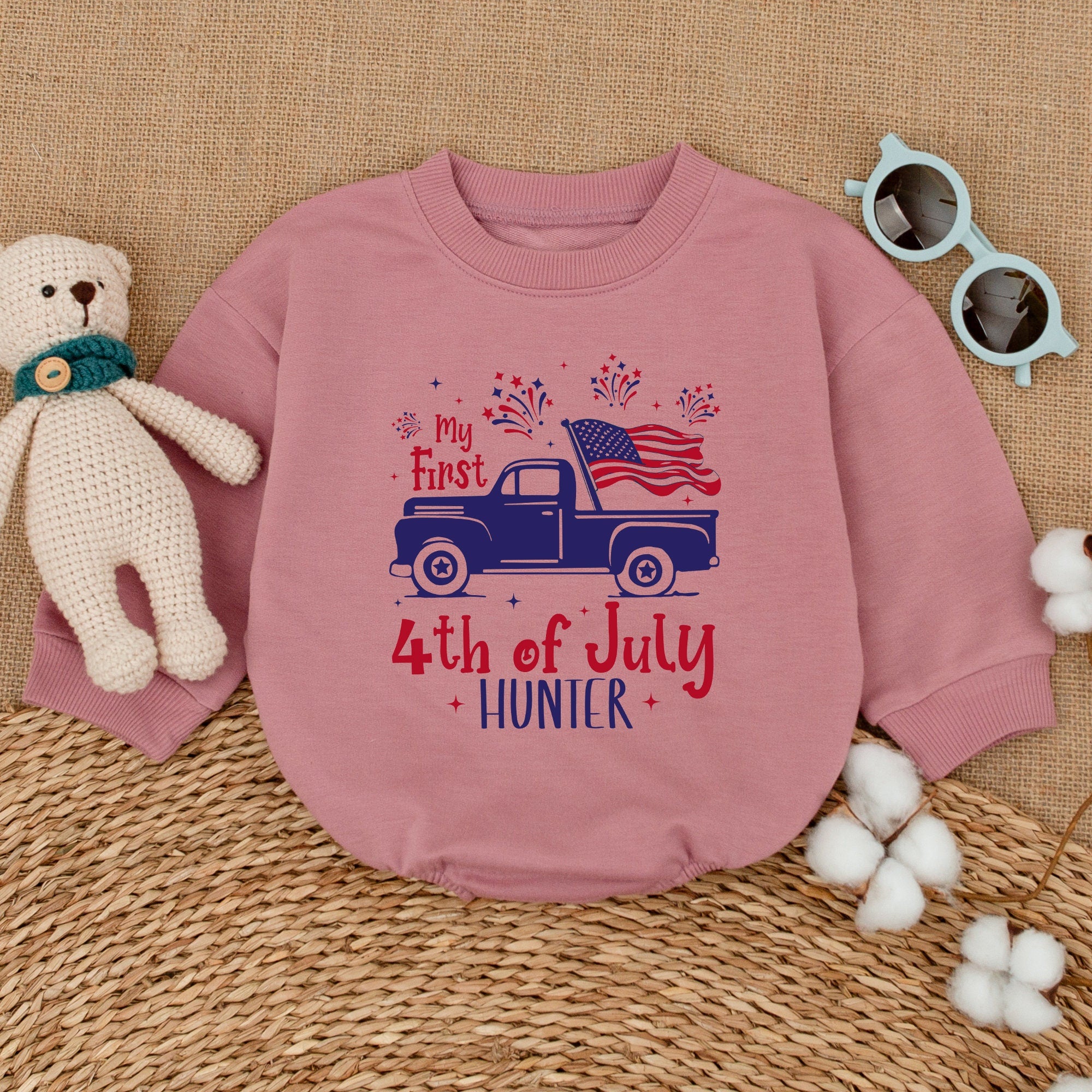 Personalized My First 4th of July Baby Romper with Blue Truck Design Patriotic Infant Clothes Holiday Gift Soft Cotton Baby Shower Outfit