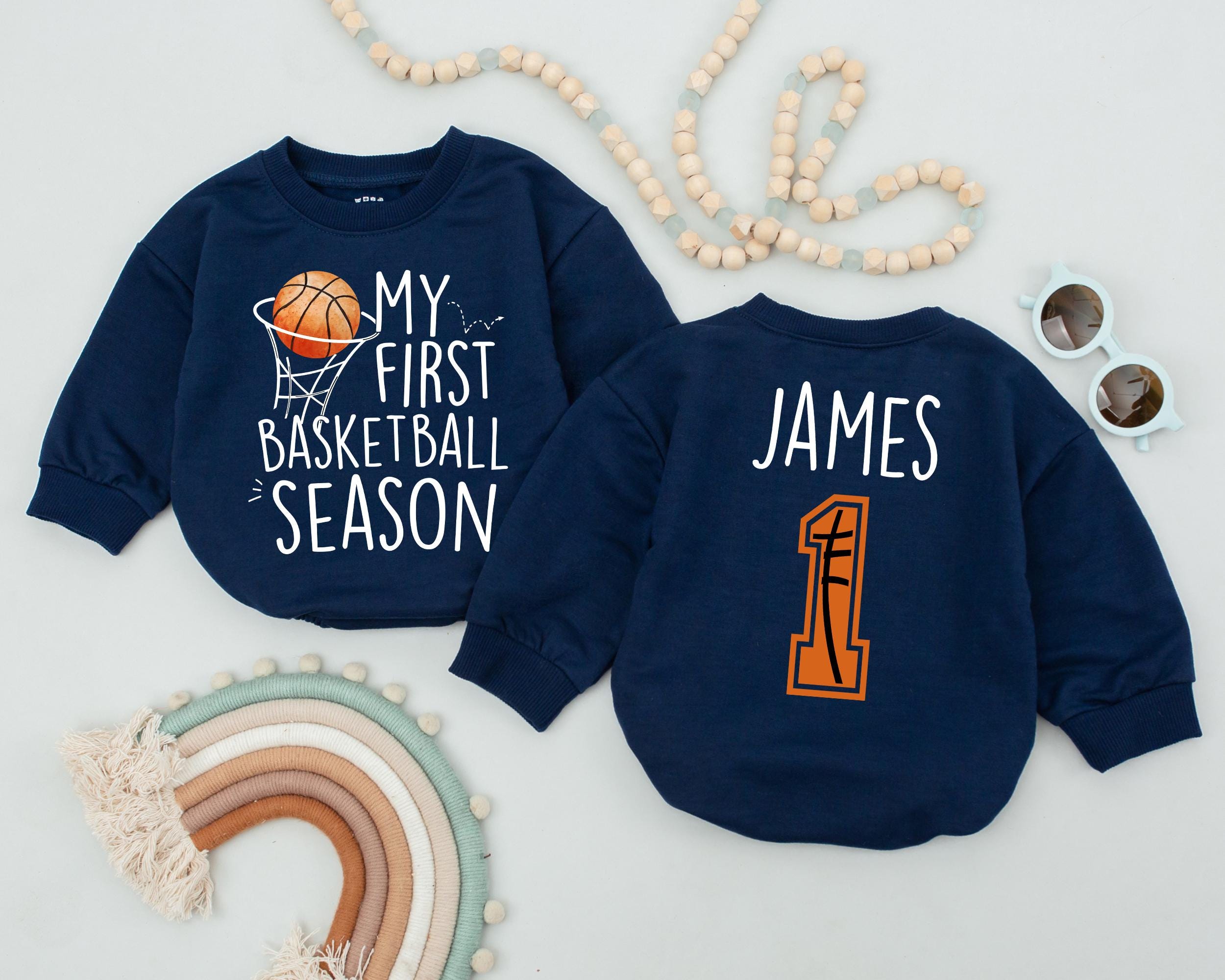 Personalized My First Basketball Season Romper Baby Birthday Outfit Custom Name James 1st Year Gift Soft Cotton Sporty Design