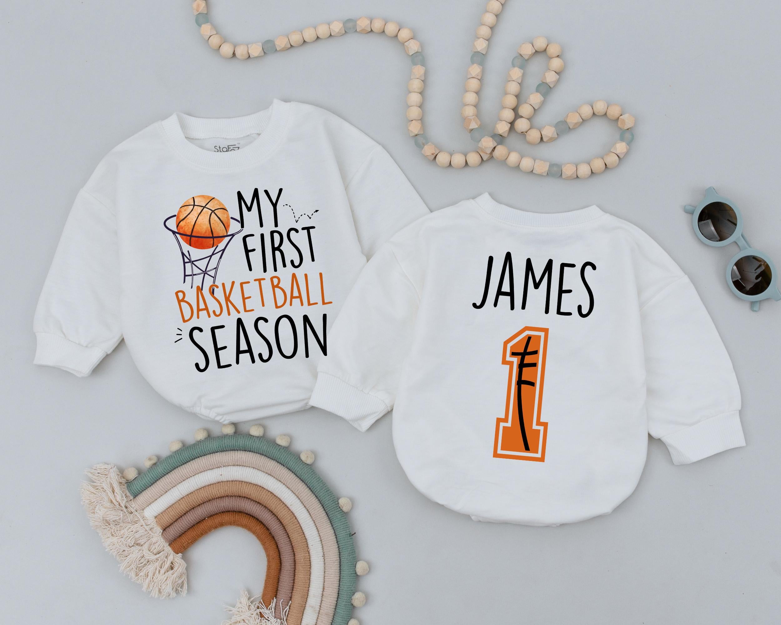 Personalized My First Basketball Season Romper Baby Birthday Outfit Custom Name James 1st Year Gift Soft Cotton Sporty Design