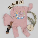 Personalized My First Easter Baby Bodysuit with Hat 2026 Rabbit Design in Blue, Custom Name Infant Gift for Boys or Girls Holiday Outfit